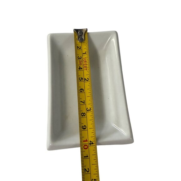 Set of 4 Pier 1 white ceramic rectangular sushi dipping  bowls soy sauce wasabi - Picture 6 of 6